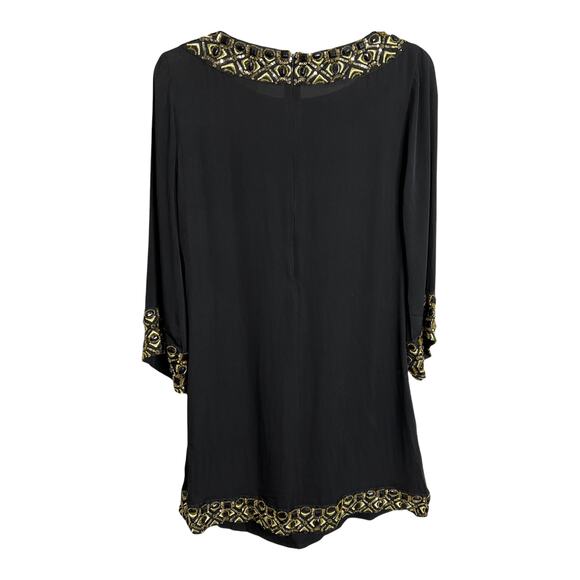 Alice + Olivia Women's A-Line Dress Black Silk W/ Gold Sequins Puff Sleeve Sz S - Picture 2 of 10